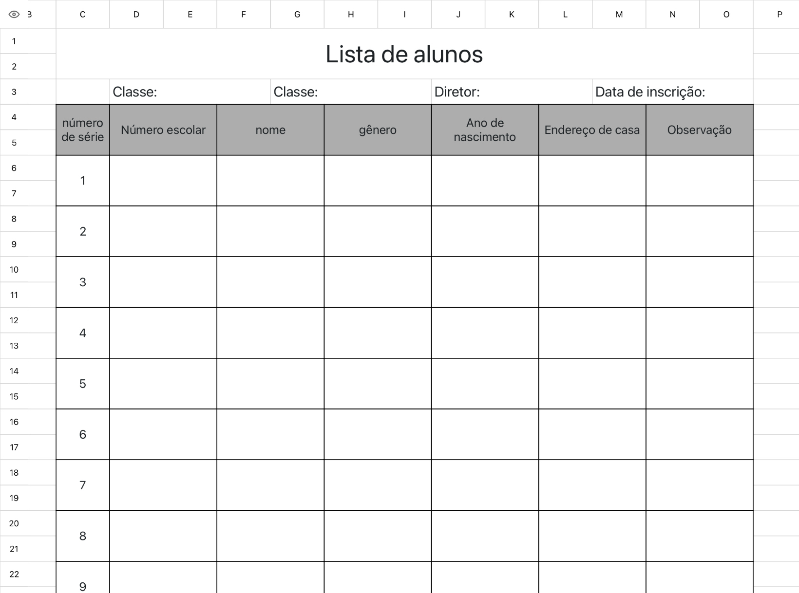 Lista de alunos